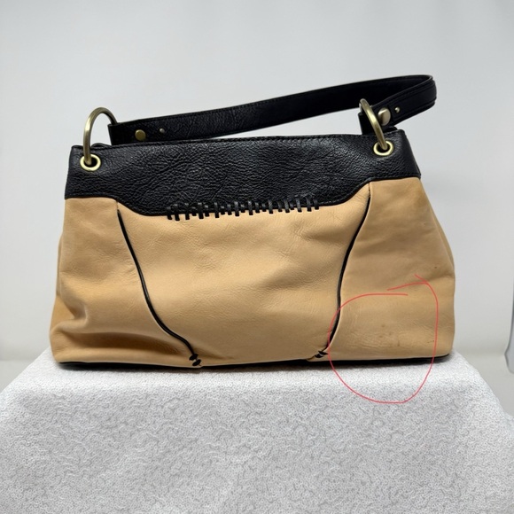 Tre Vero Leather Satchel Tan and Black Women's Handbag - Picture 3 of 16